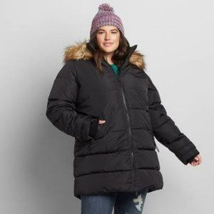 NWT - Lane Bryant black hooded puffer parka - animal kind plus- 18/20